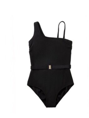 Loft Women's Asymmetrical Textured One-Piece Swimsuit Black Multiple Sizes